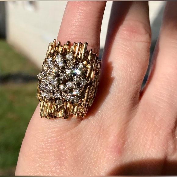 Jewelry - 2.10 Carat Diamond 14 Karat Yellow Gold Bark Band Ring
